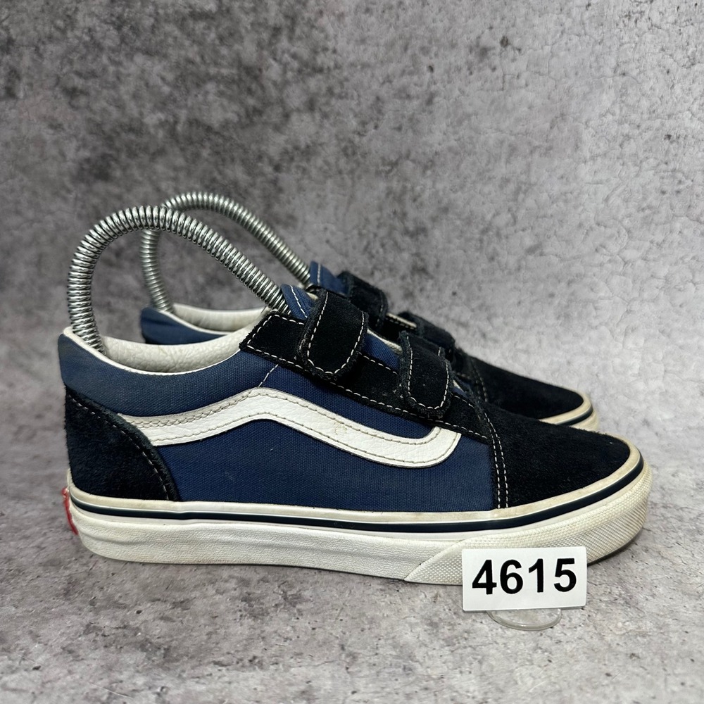Vans Old Skool V Kids Size 3 Navy Blue Black Suede Hook Loop Skate Sneakers